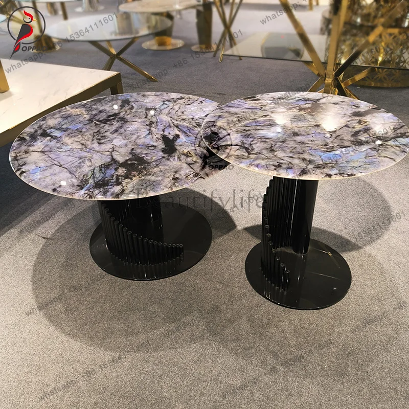 

Italian luxury stone coffee table Modern simple living room Household stainless steel supercrystalline stone round coffee table