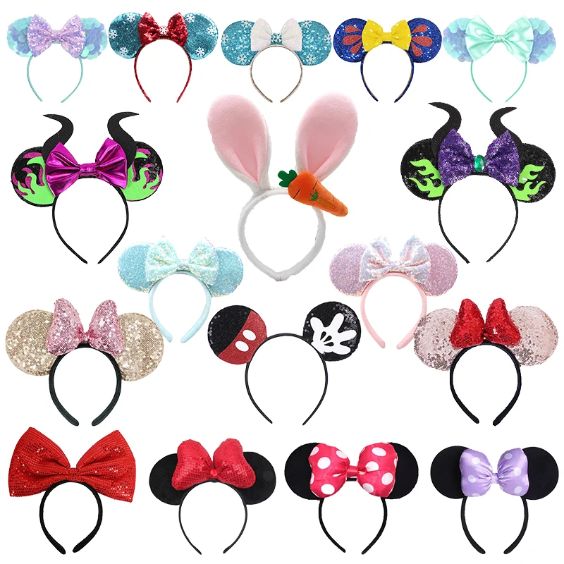 Disney Mouse Ears Headband Minnie Bows Sequins Hairband Festival Halloween Aldult Party Accessories Kids Cute Hair Accessories