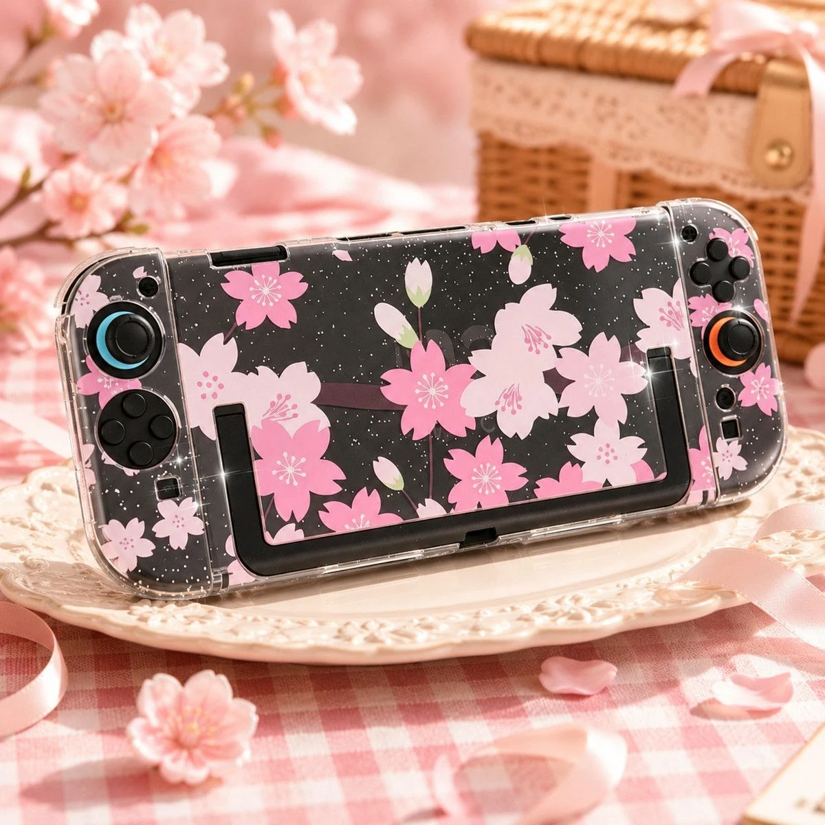 Cherry Blossom Transparent Hard Case for Nintendo Switch2 Cute Girly Floral Game Shell Gift Accessory for NS2 Joy-Con Game Host