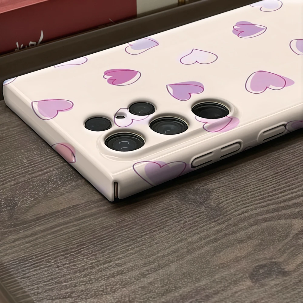 حافظة هاتف على شكل قلب باستيل لهاتف سامسونج جالاكسي S25 Ultra S24 S23 Ultra Plus غطاء خلفي لامع بطبقة مزدوجة #4