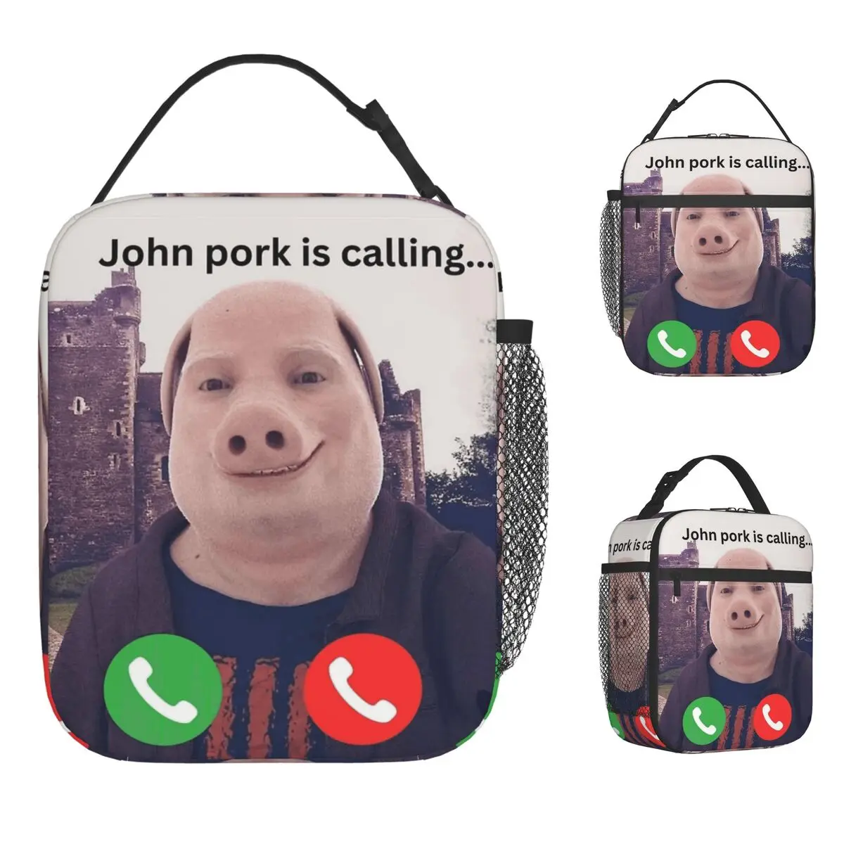 John Pork Is Calling Lunch Bag Convenient Lunch Box Girls School Graphic Design Cooler Bag Casual Oxford Thermal Lunch Bags