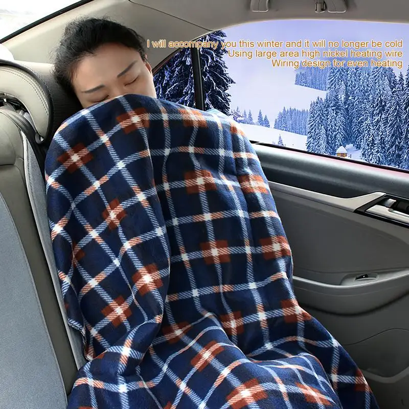 Car Heating Blanket 12V Cigarette Plug Travel Throw Blanket Winter Warm Camping  Electric Blanket For RV Truck Car Accessories