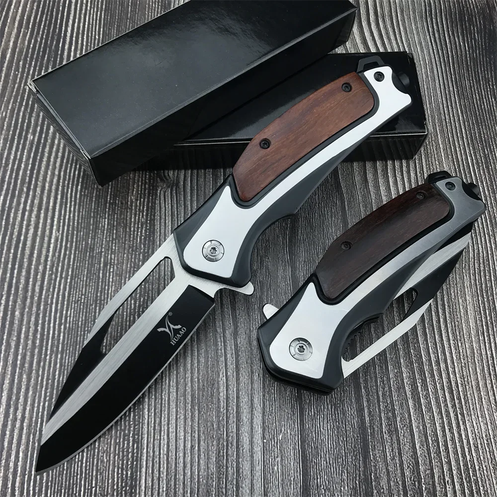 

HUAAO DA130 Folding EDC Pocket Knife 5Cr13Mov Blade 420 Steel Inlaid with Colored Wood Handle EDC Camping Survival Durable Tool