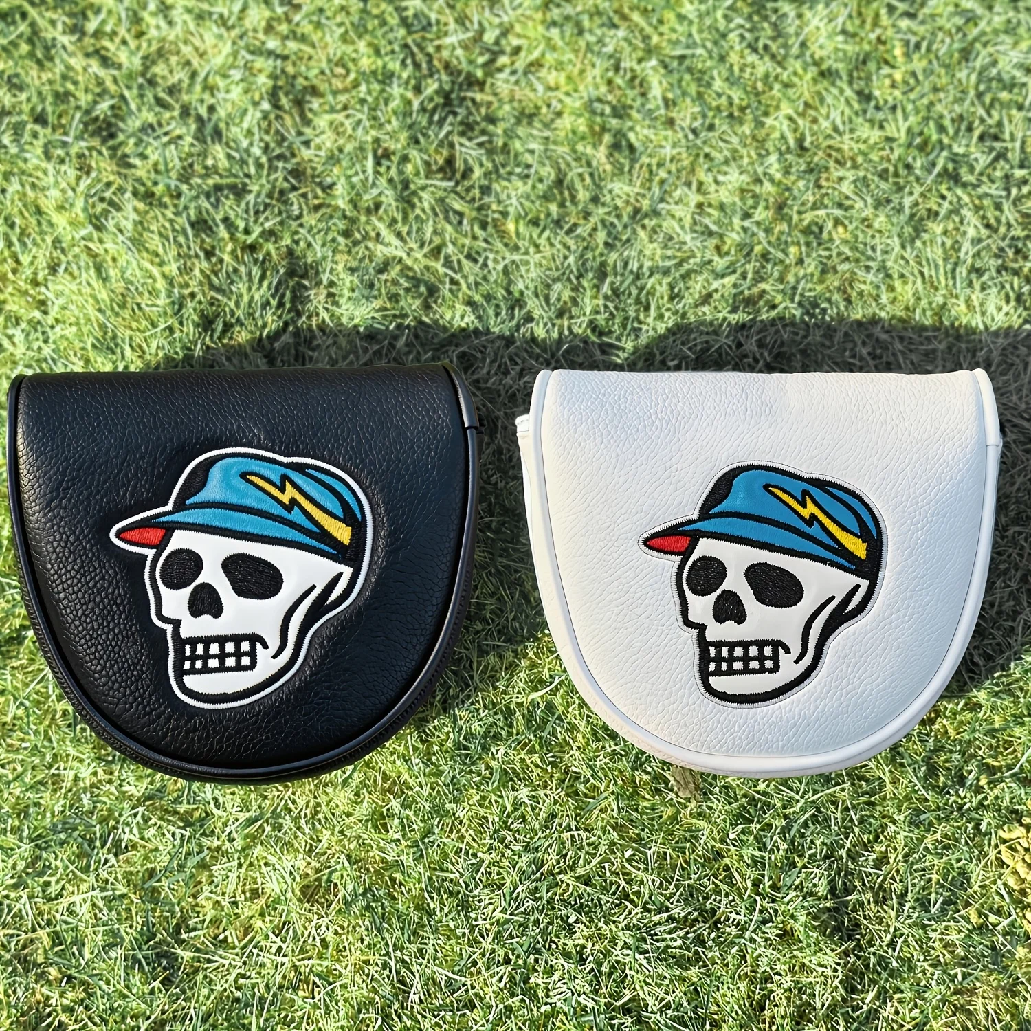 1pc Golf Putter Headcover, Hat-Wearing Skull Cartoon Design, Durable PU Outer Shell with Soft Fluffy Lining, Protective Golf