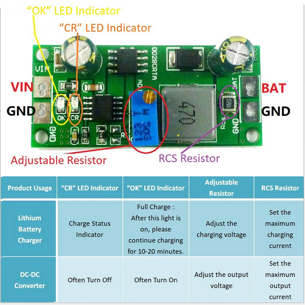 2-w-1 1A 3.7V 3.8V 7.4V 11.1V 14.8V 18.5V akumulator litowo-jonowy tytanian LiFePO4 płytka ładująca przetwornica DC-DC