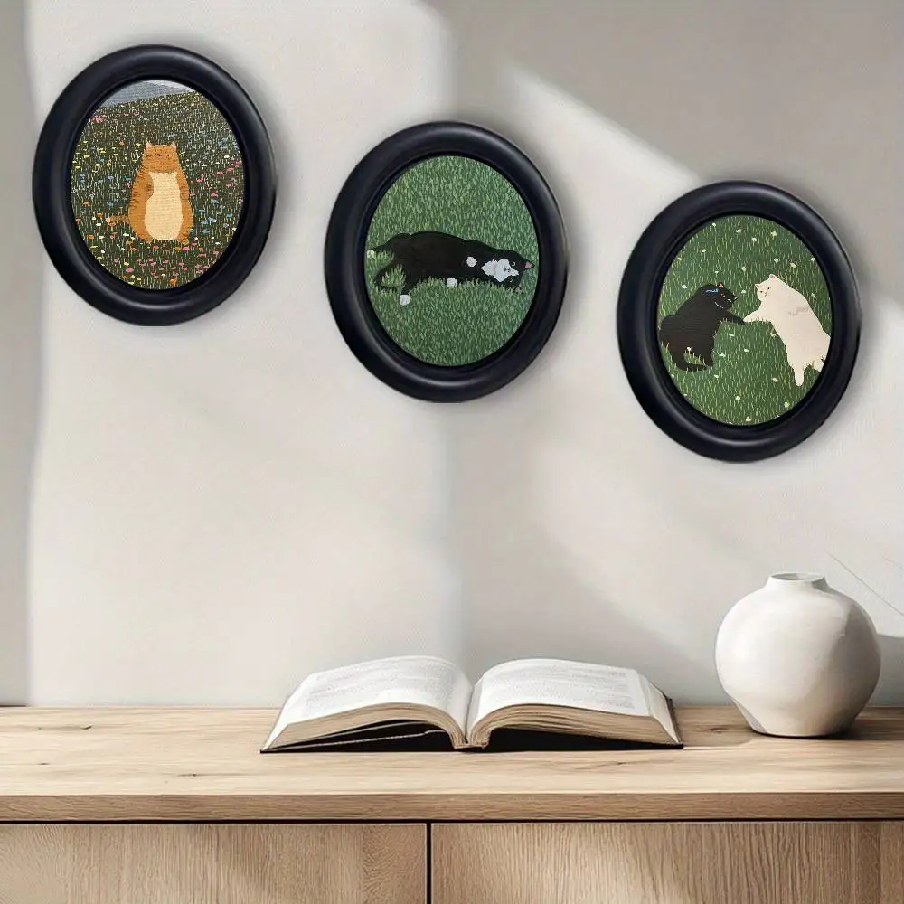 Funny Cure Cute Lovers Cat ART Stylish Wooden Elliptical Photo Frame, Perfect for Home & Holiday Decoration, Great Gift Choice