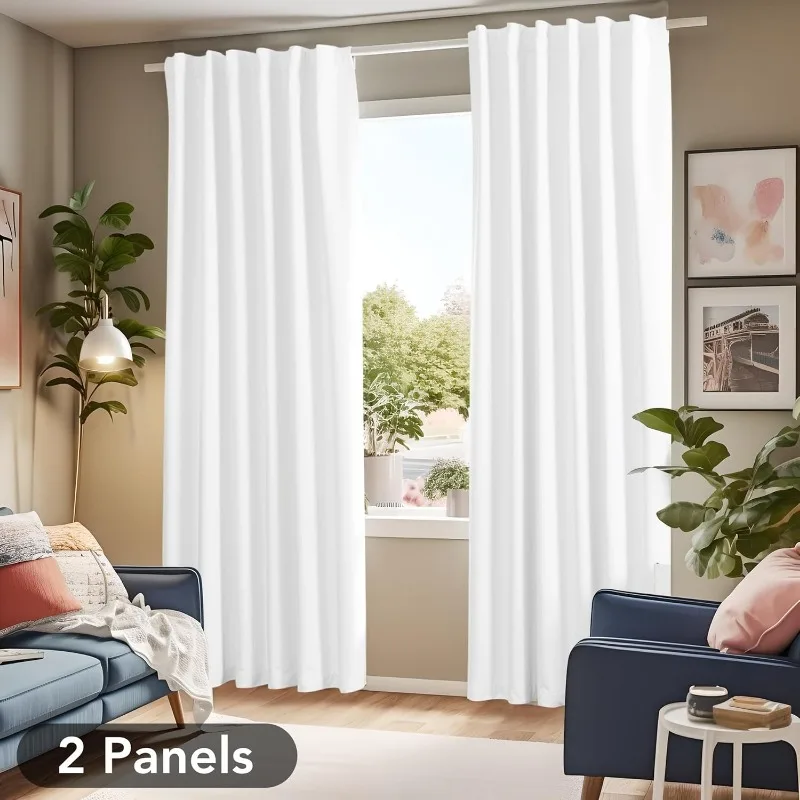 Cortinas opacas con lengüetas traseras y bolsillo de varilla para dormitorio, cortinas opacas de 84 "de largo, 70x84", 2 piezas, 100%