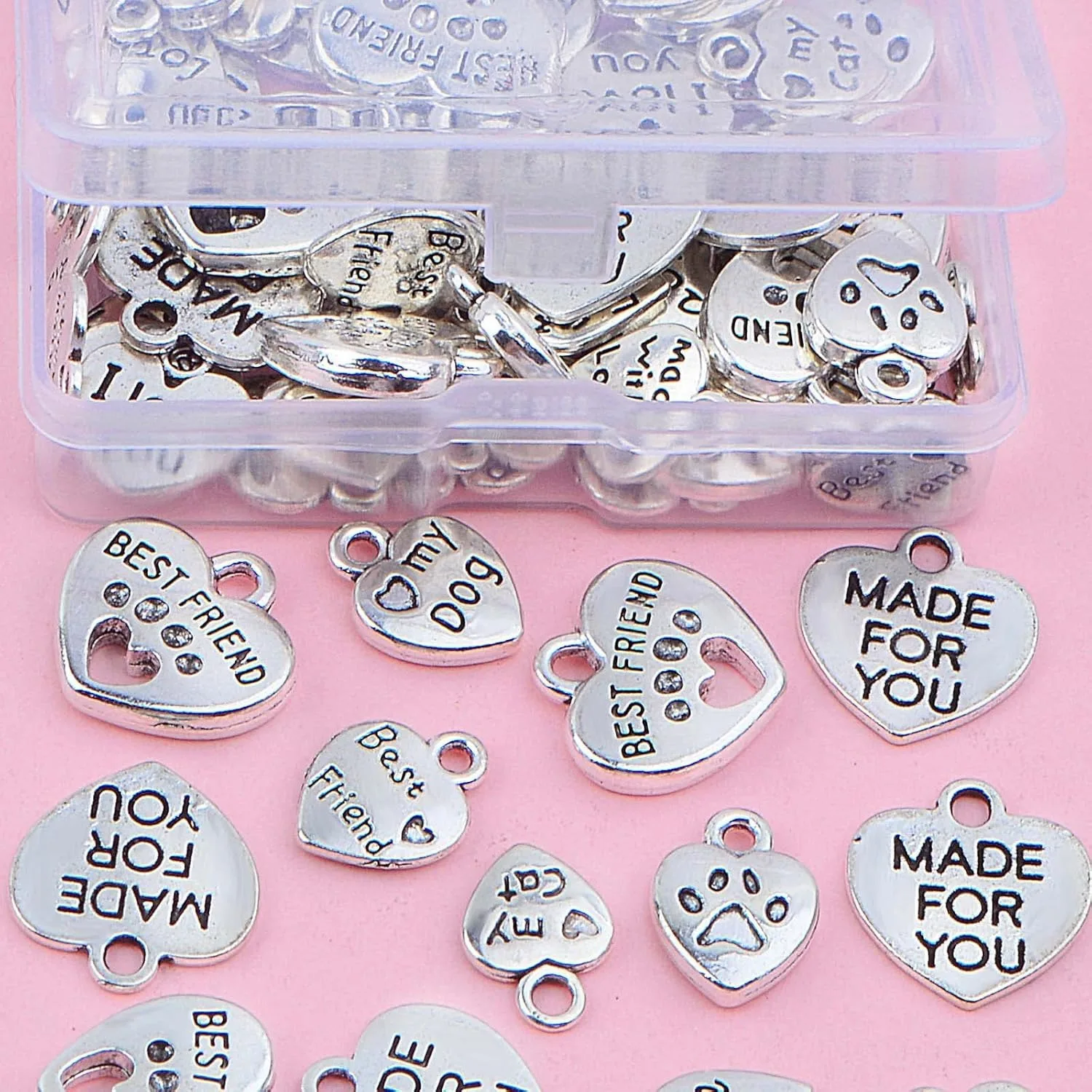 80 قطعة صغيرة على شكل قلب كلمة سحر سبيكة محفورة مع رسالة مختلفة كلمة استرخى المعلقات للمجوهرات قلادة سوار ذاتي الصنع