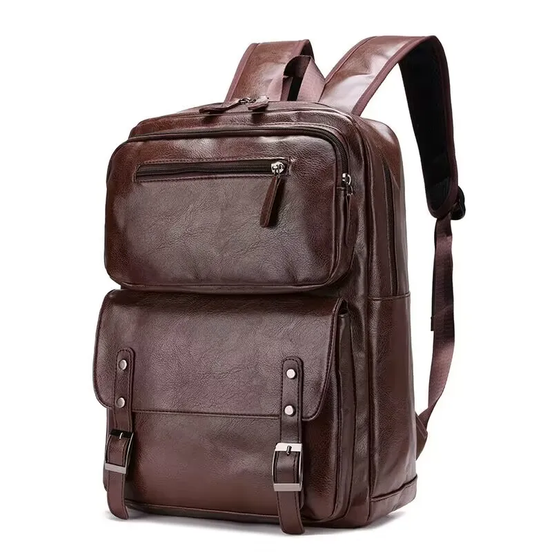 Sac à dos en cuir PU vintage pour hommes, sac à dos de voyage d'affaires, grande capacité, sac pour ordinateur portable masculin, sacs d'école à la mode pour garçons