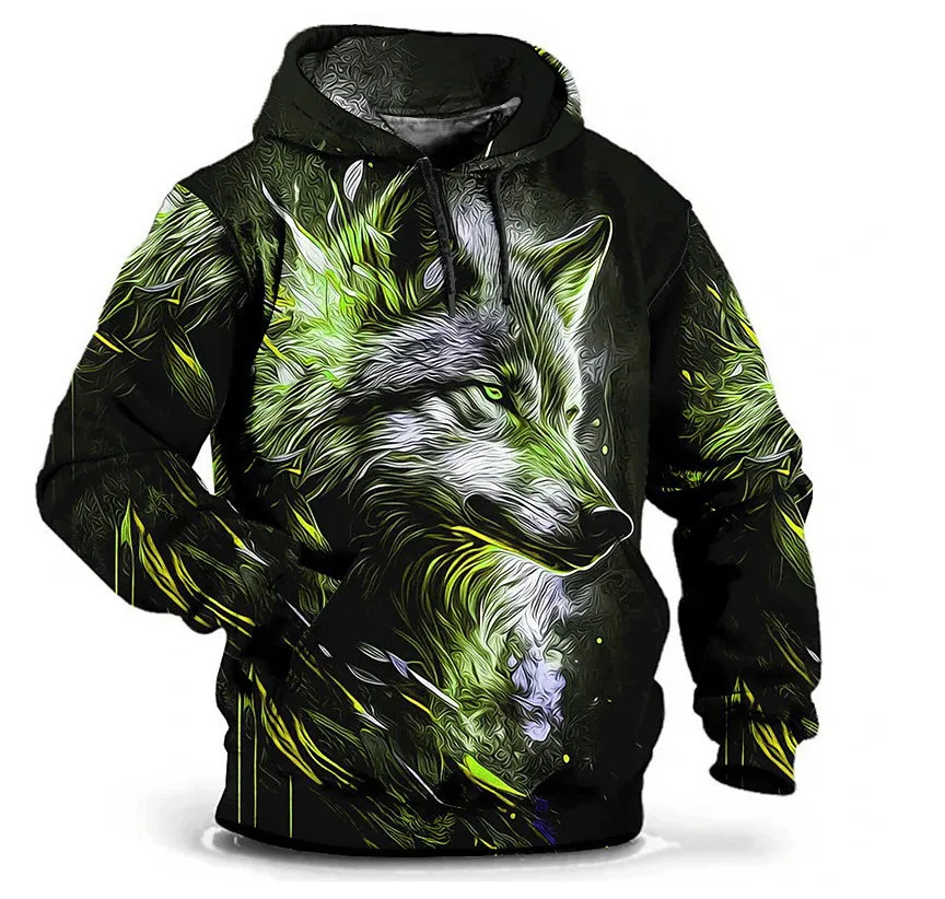 Fashion Wolf Pattern Men's Hoodies Long Sleeve Street Hip Hop 3d Animal Printing Hooded Sweatshirts 6XL Plus Size Casual Hoodie