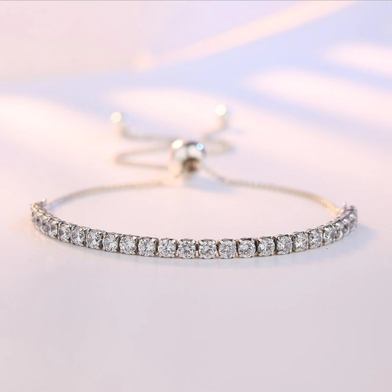 925 Sterling Silver Moissanite Full Diamond Tennis Bracelet Adjustable Ladies Sister Fashion Anniversary Birthday Gift