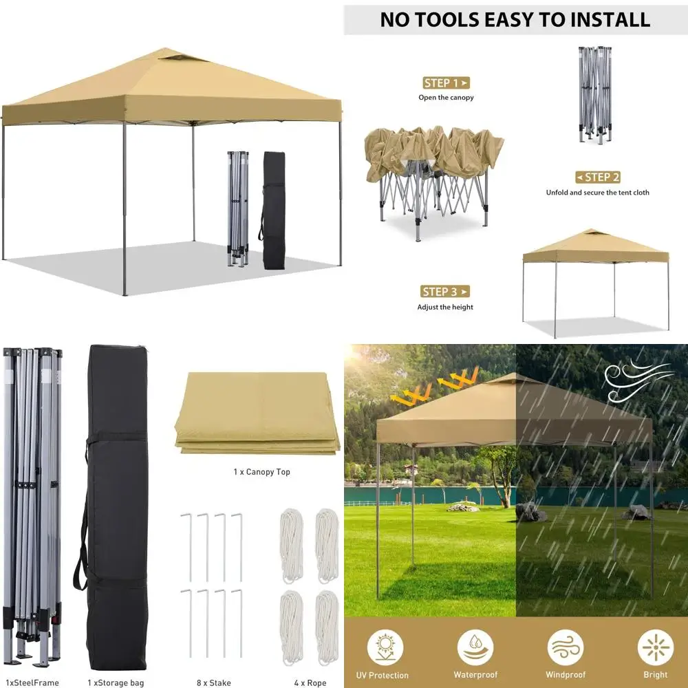 

GDY 10'x10' Pop Up Canopy Tent, Portable Gazebo, Easy Up Outdoor Canopy for Events, Parties, Camping, Brown.