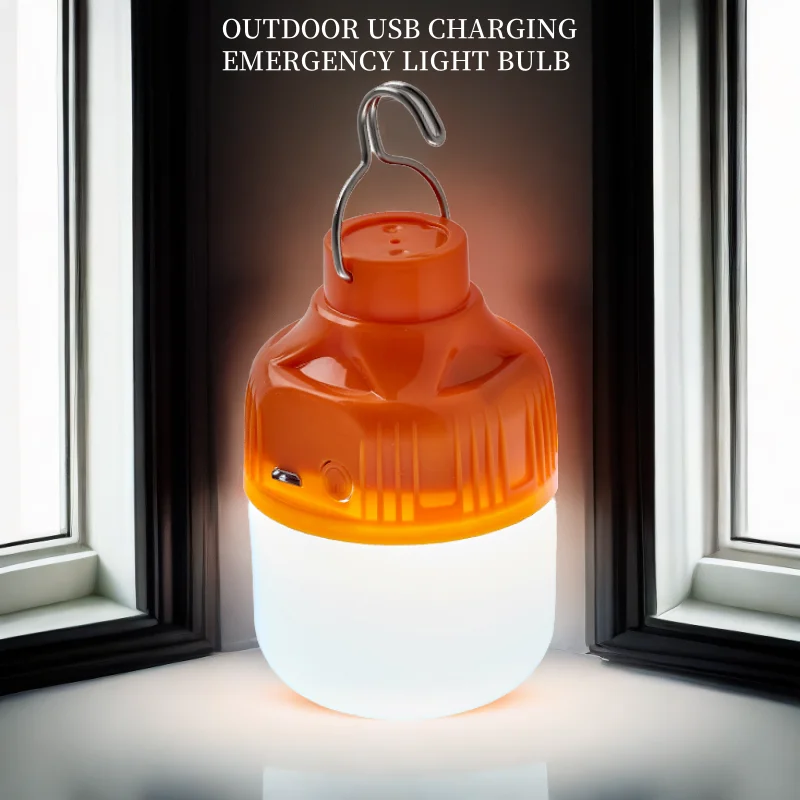2pcs Camping Light USB Rechargeable LED Emergency Lamp Outdoor Portable Lanterns with Hook for BBQ Tents Battery Bulb
