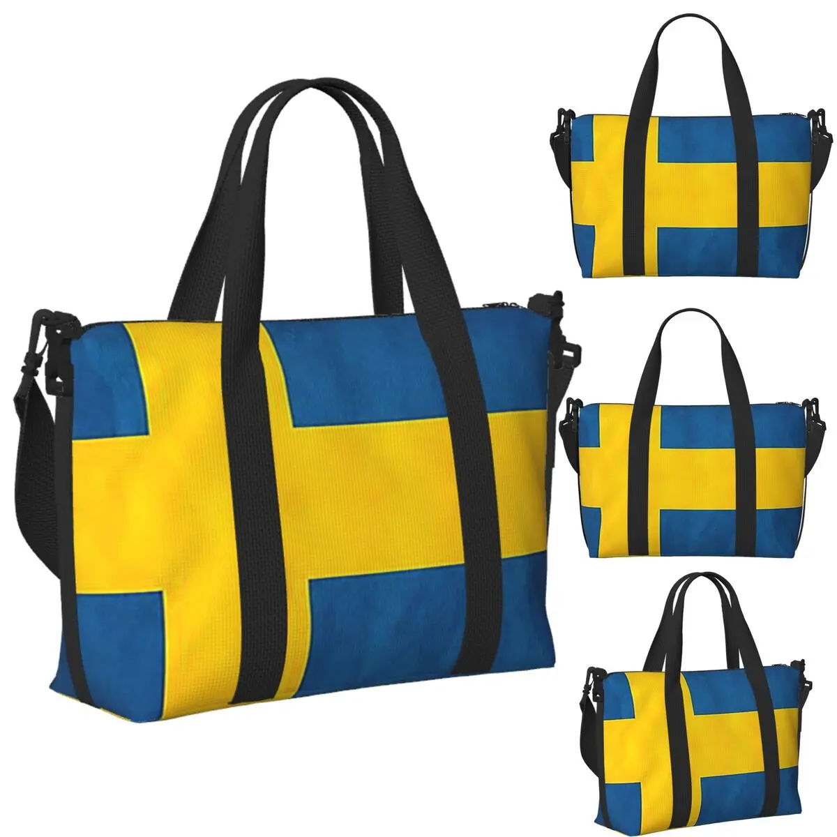 

Custom Sweden Swedish Flag Beach Travel Bag Large Capacity Tote Bags for Gym Yoga Women Shopping Duffle Shoulder Bag