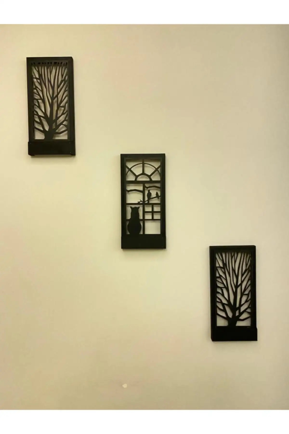 Black Brown 3 PCs Set Fairy Led Wood Luminous Table Tree Cat Pattern Home Gift Hol Doorway Night Lamp Wall ornament