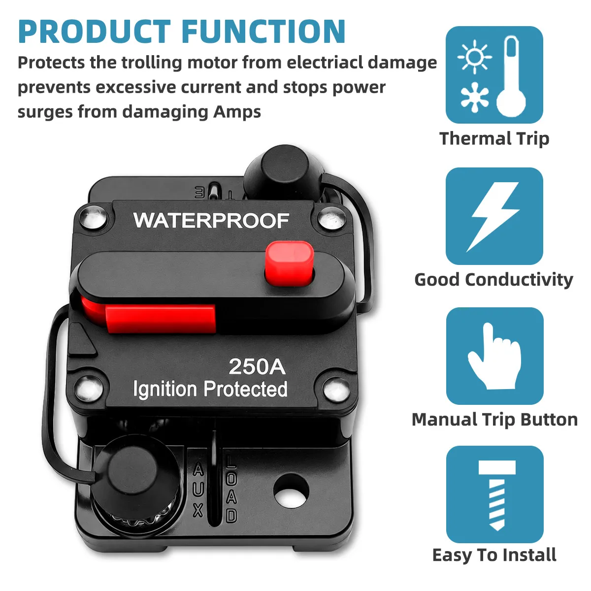 Lanke 30-300A Sicherungsautomat mit manuellem Reset, wasserdicht, für Auto, Boot, manueller Stromschutz für Audiosystem-Sicherungen – Detail 3