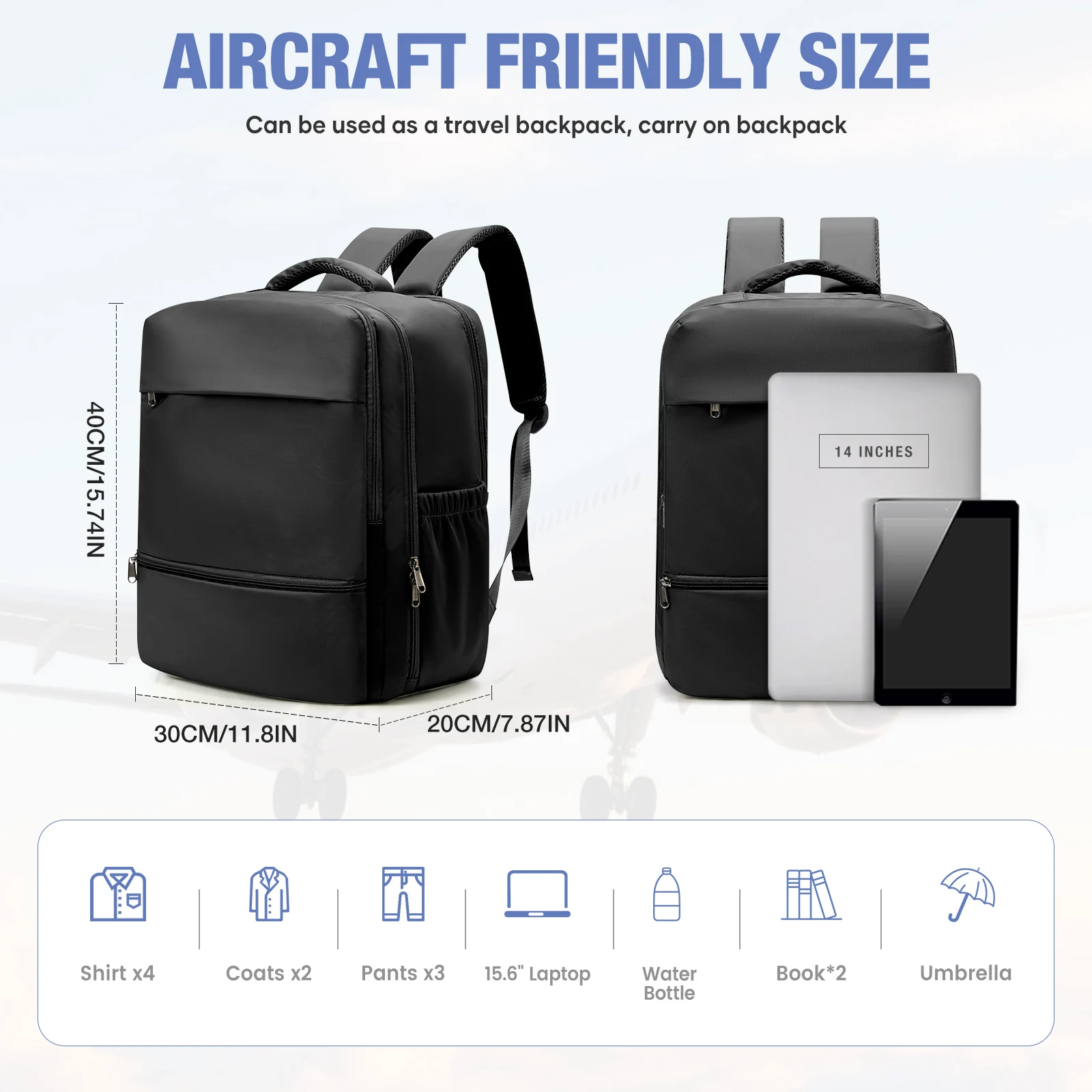 Ryanair Airplane Cabin Travel Backpack 40x30x20 Women Men Carry-on Luggage for Laptop 14'' Waterproof Travel Bag for Work School