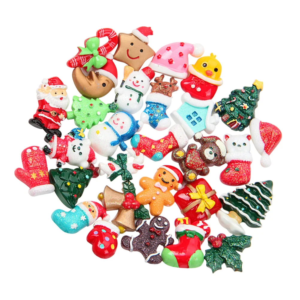 30 PCS Christmas Decorations Resin Flatback Round Noodles Pendant Charm Charms Ornaments