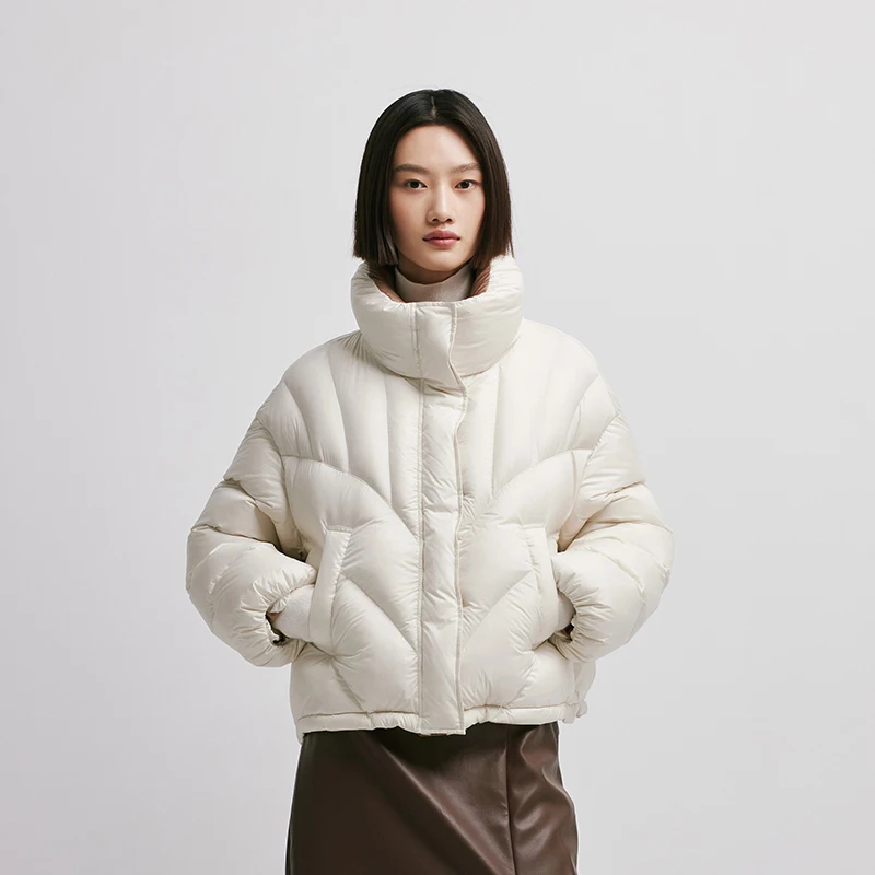 Chericom Chaqueta corta de plumón para mujer, silueta recortada, acolchado, minimalista, cuello levantado, informal, cálido, acolchado, prendas de vestir exteriores Y298089Y