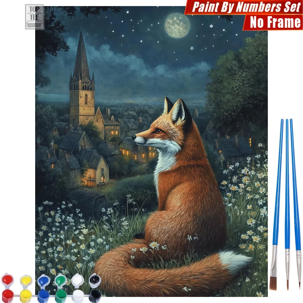 

Red Fox Village Digital Oil Paint Kit - Fox Village Moon Wall Art Home Decor Valentine's Day Gift For Son