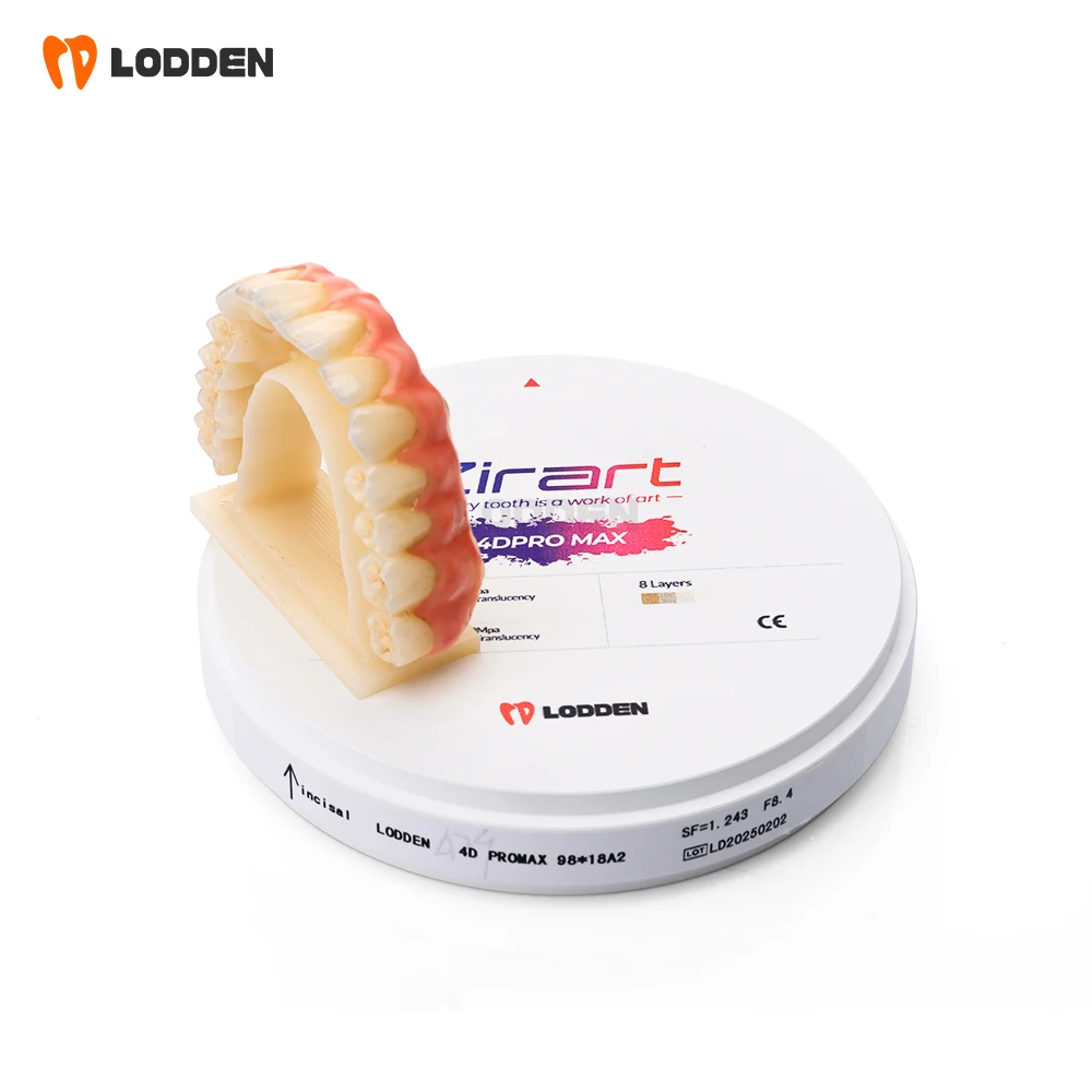 

LODDEN 4D PRO MAX Эстетические материалы Odont Кульковый цирконий 8-слойные блоки 98 мм (12 мм-25 мм) CAM CAD coronas de reinas 1300 МПа