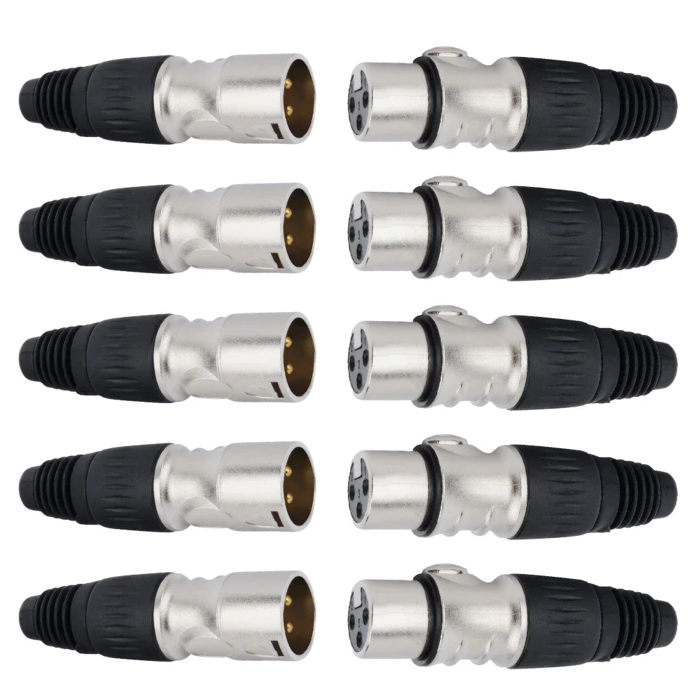 10PCS XLR 3-Pin Male/Female Balanced Audio Cable Connector Black & Silver Plug, Perfect for Microphones & Audio Equipment