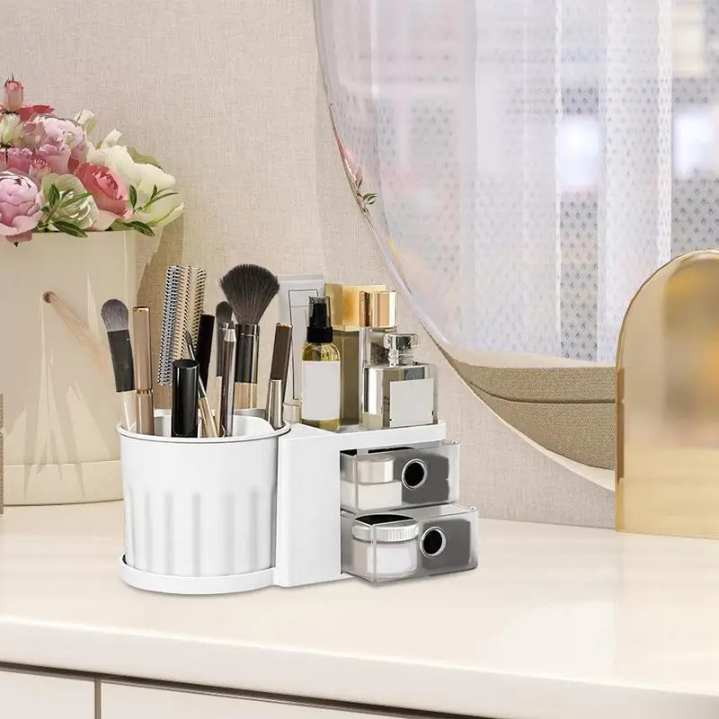 

Makeup Organizer Desk Rotatable Cosmetic Organizer Makeup Box Large Pen Holder Display Case With Drawers Desktop Organization