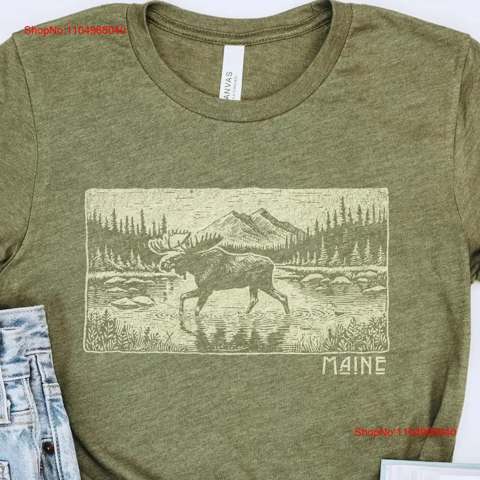 

Maine T Shirt Moose Country Wilderness vintage Washed Top For Everyday Wear Versatile designer clothes Breathable Comfortable