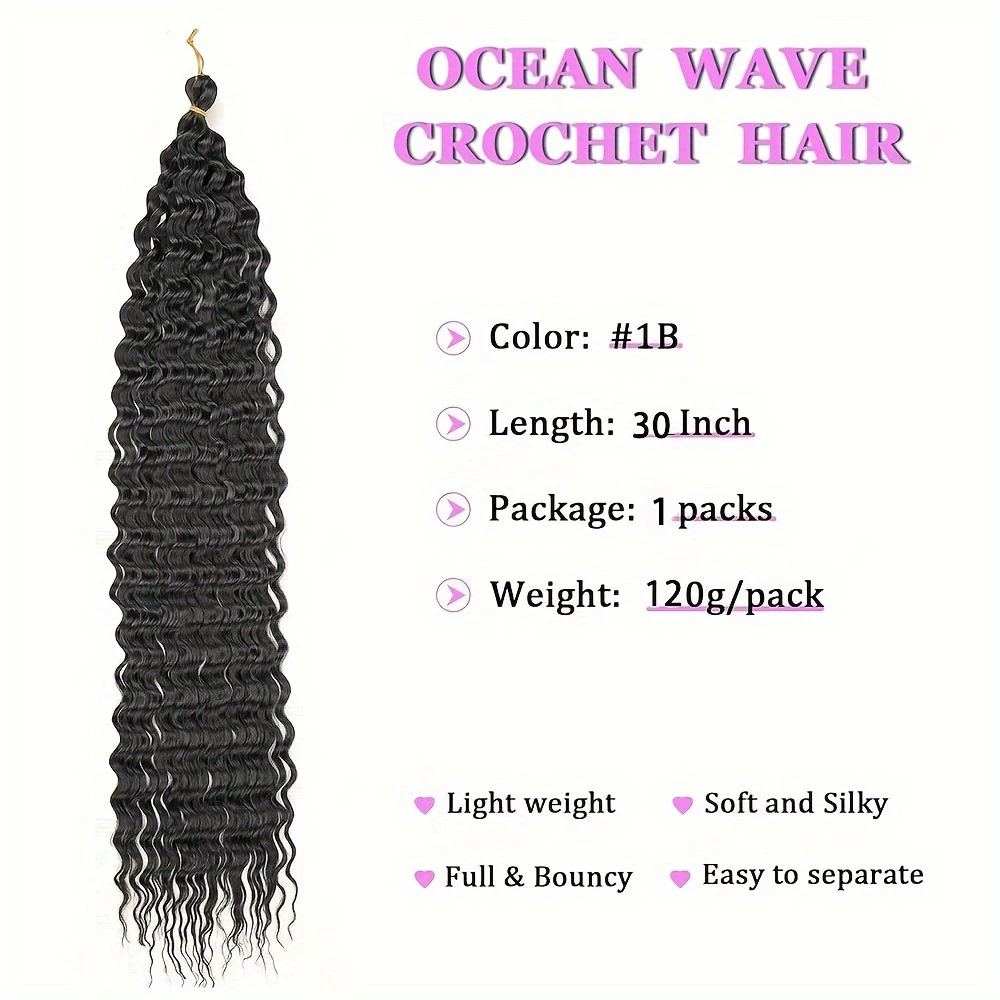 Longa Onda Profunda Peruca Sintética, Crochet Gancho, Torção Extensão Do Cabelo, Onda De Água, Encaracolado Trança, Dreadlocks, Perucas De Cabelo Brasileiro, 30"