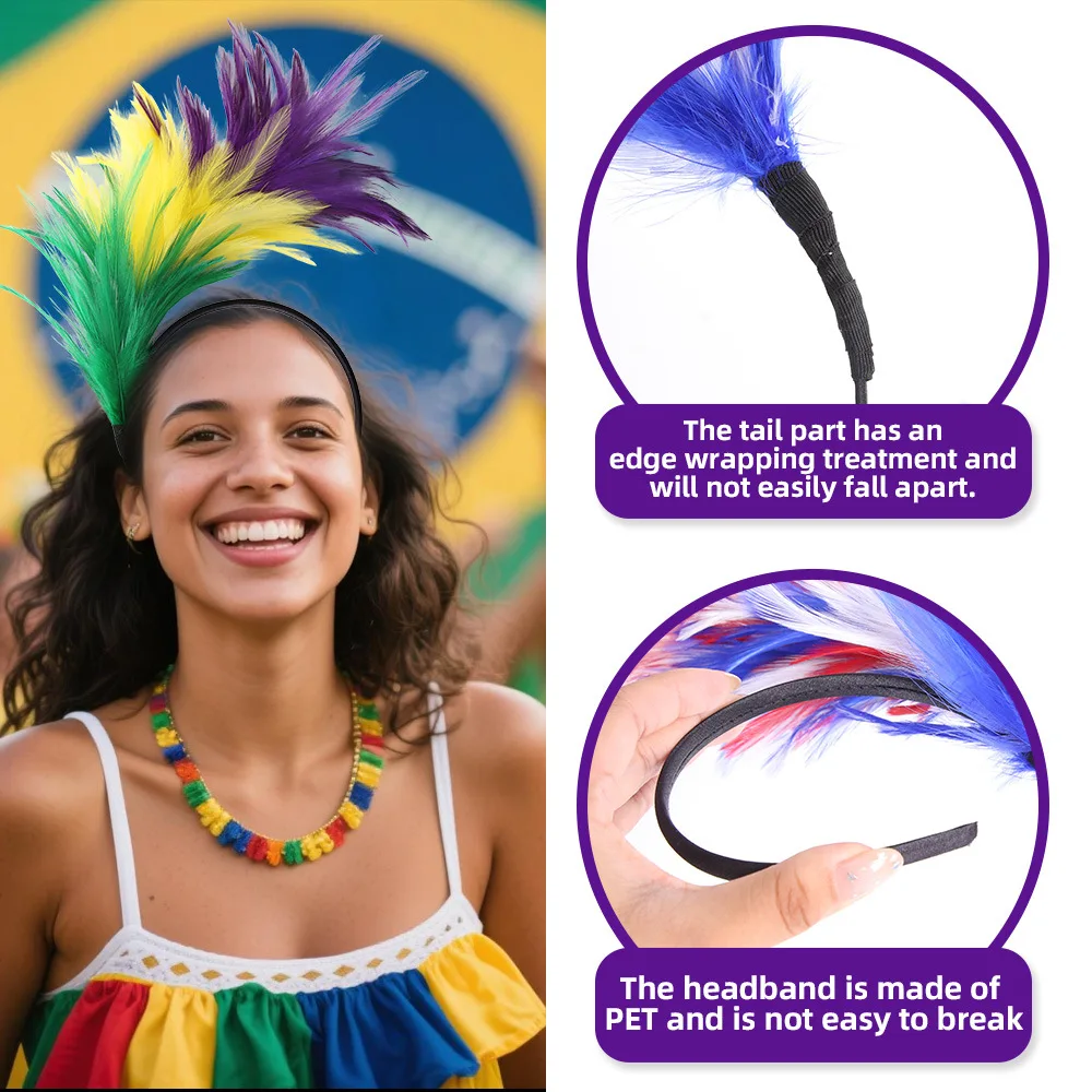ديكور حفلات ماردي غرا الاحتفالي - عصابة رأس من الريش الملون - قطعة شعر على شكل كرة نيو أورليانز باللون الأخضر/الذهبي/الأرجواني #4