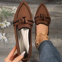 Women Flats 2024 New Knitted Slip Breathable Comfortable Solid Color Shoes Casual Pointed Toe Walking Loafers Sneakers Women - Image 3