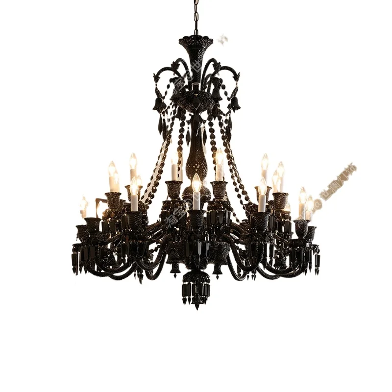Living room European bedroom dining room light, French modern simple double-layer led black villa hall light