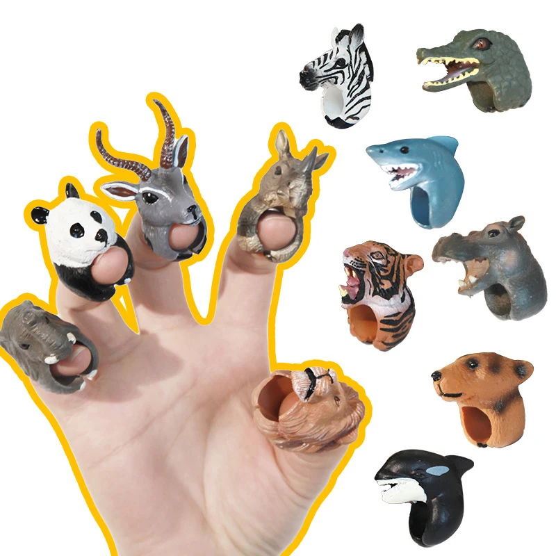 5pcs/bag Finger Hand Puppet Ring Toys Elephant Lion Tiger Doll Animal Cartoon Figure Interactive Finger Ring Prop Game Kids Gift