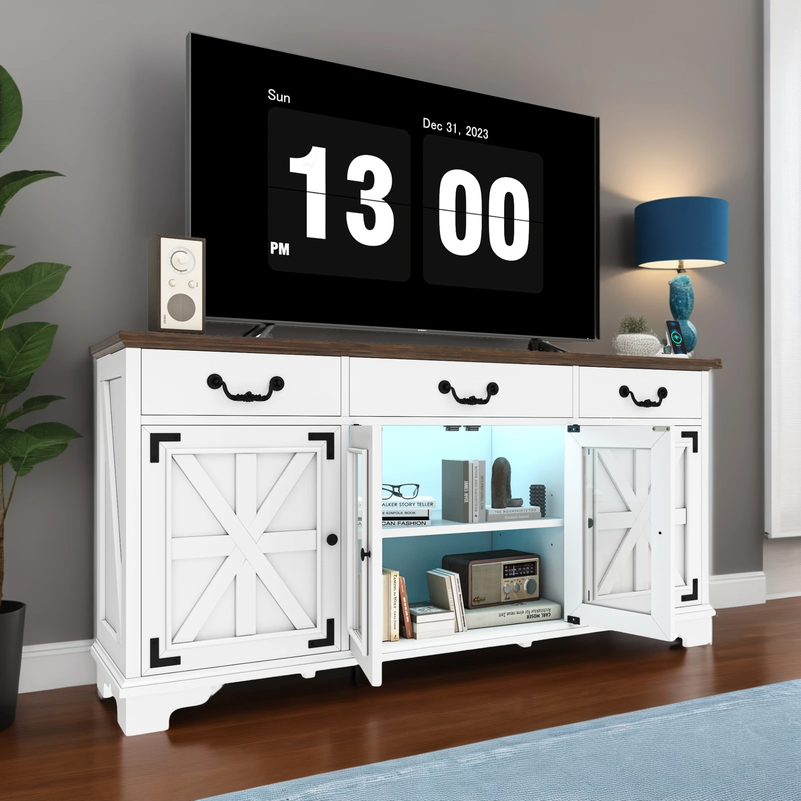 

65inch Sideboard Cabinet LED Light Large Buffet Cabinet with 3 Drawers