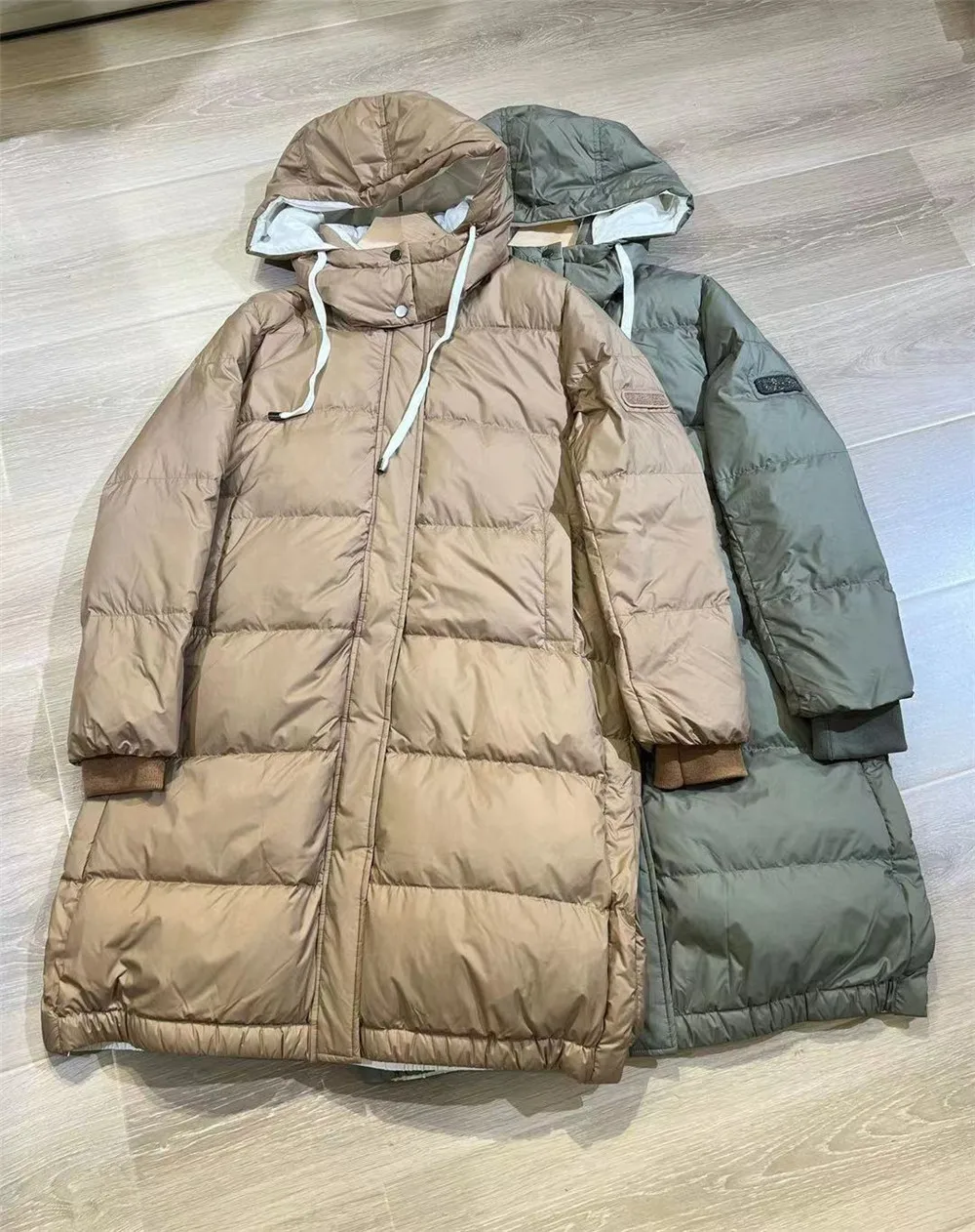 Autumn Winter Women's Hooded Down Coat  Medium Long Thick Warm White Goose Down Jacket