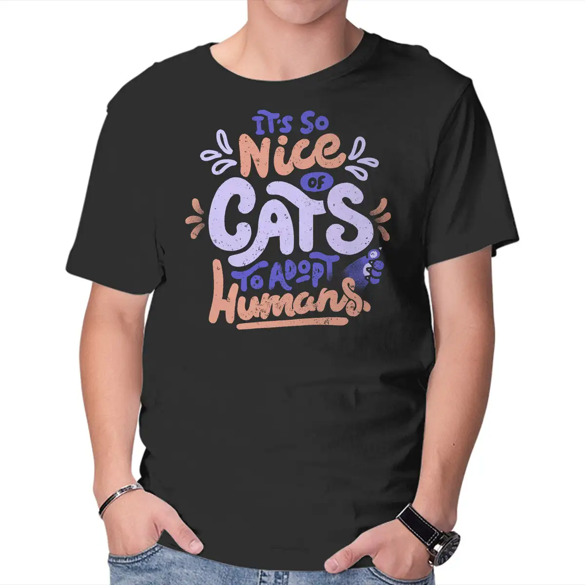 Cats Adopt Humans Anime Graphic T-shirts For Men Clothing Women Short Sleeve Tees New Arrivals Unisex Summer