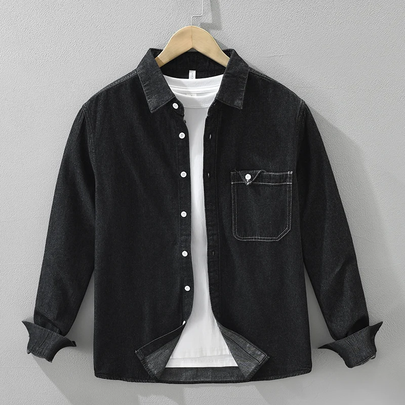 

Black Denim Shirt for Men Loose Long Sleeve Cowboy Shirts Oversize Fashion Men's Clothing 2025 Autumn New