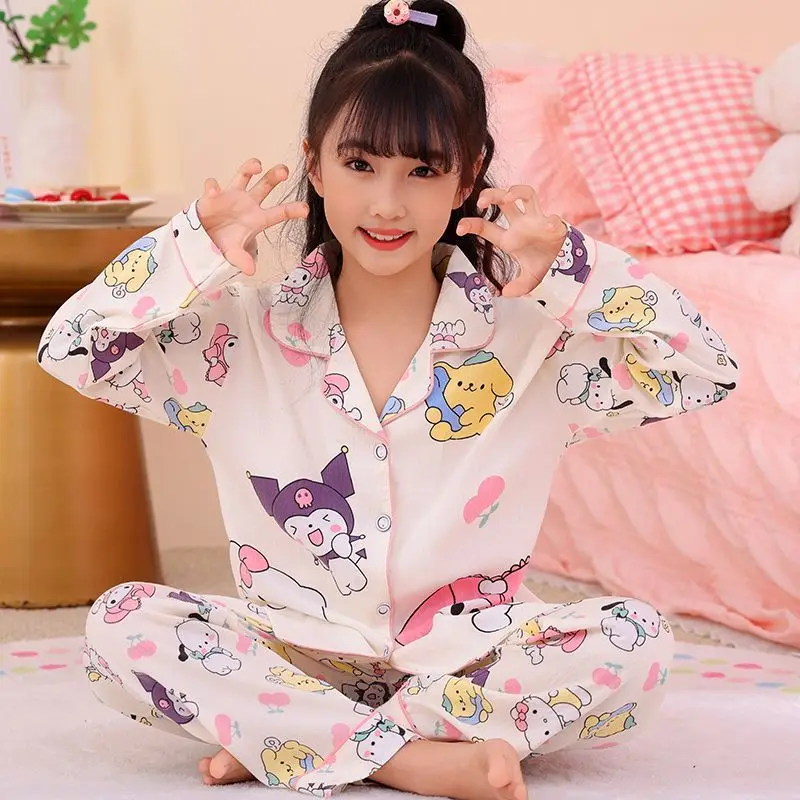 

Sanrio детский кардиган с длинными рукавами из 2 предметов Kuromi для девочек, новый стильный кардиган My Melody Girl, модная пижама с рисунком облака, хлопковая домашняя одежда