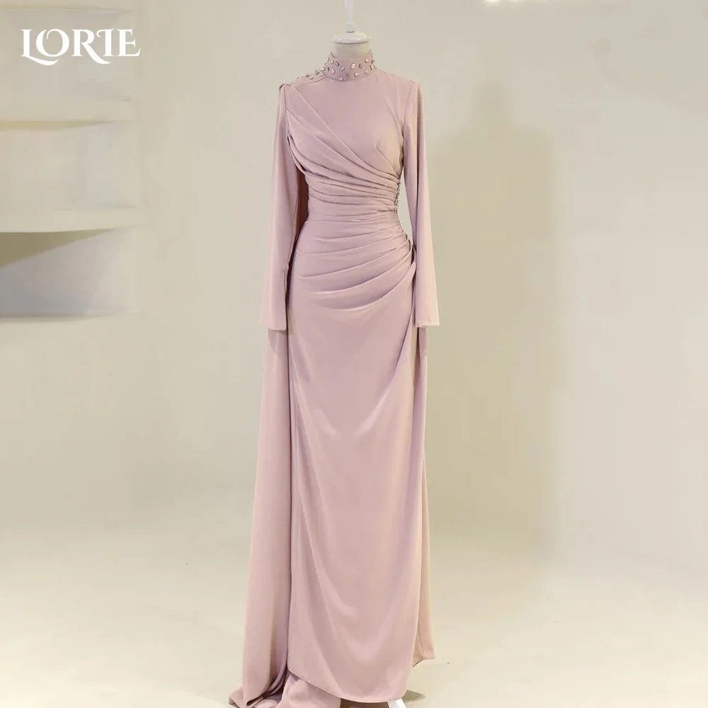 

LORIE Long Sleeve Saudi Mermaid Evening Dresses Bobycon High Collar Prom Dress Elegant Pleats Arabia Customized Dubai Party Gown