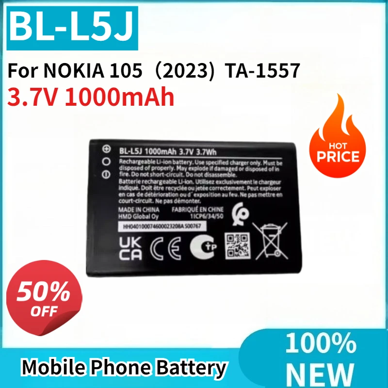 

High Quality Brand-New BL-L5J 3.7V 1000mAh Replaceable Battery for NOKIA 105（2023) TA-1557 Mobile Phone Battery
