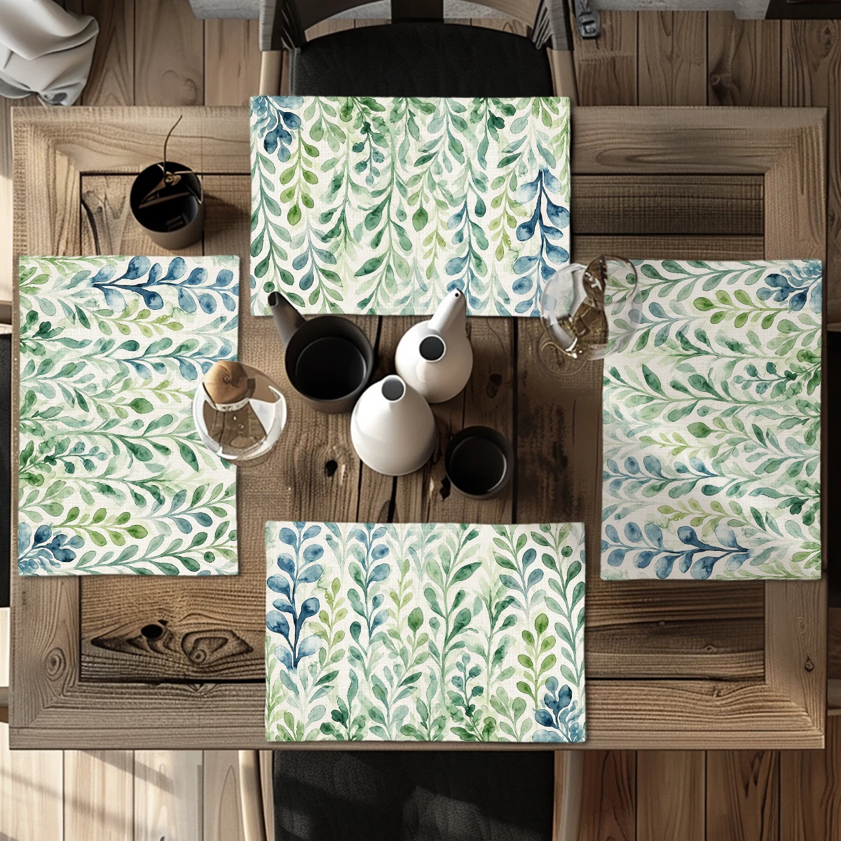Underwater Marine Life Pattern Polyester Placemats & Coasters - Decorative Table Linens for Home Restaurant Kitchen Dining Use