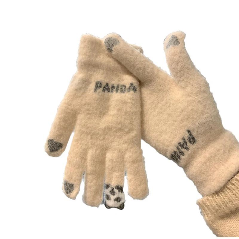 Bestseller 1 Paar Damen Warme Winter Touchscreen-Handschuhe Dehnbare Strick-Fäustlinge Wolle Vollfingerhandschuhe für Frauen