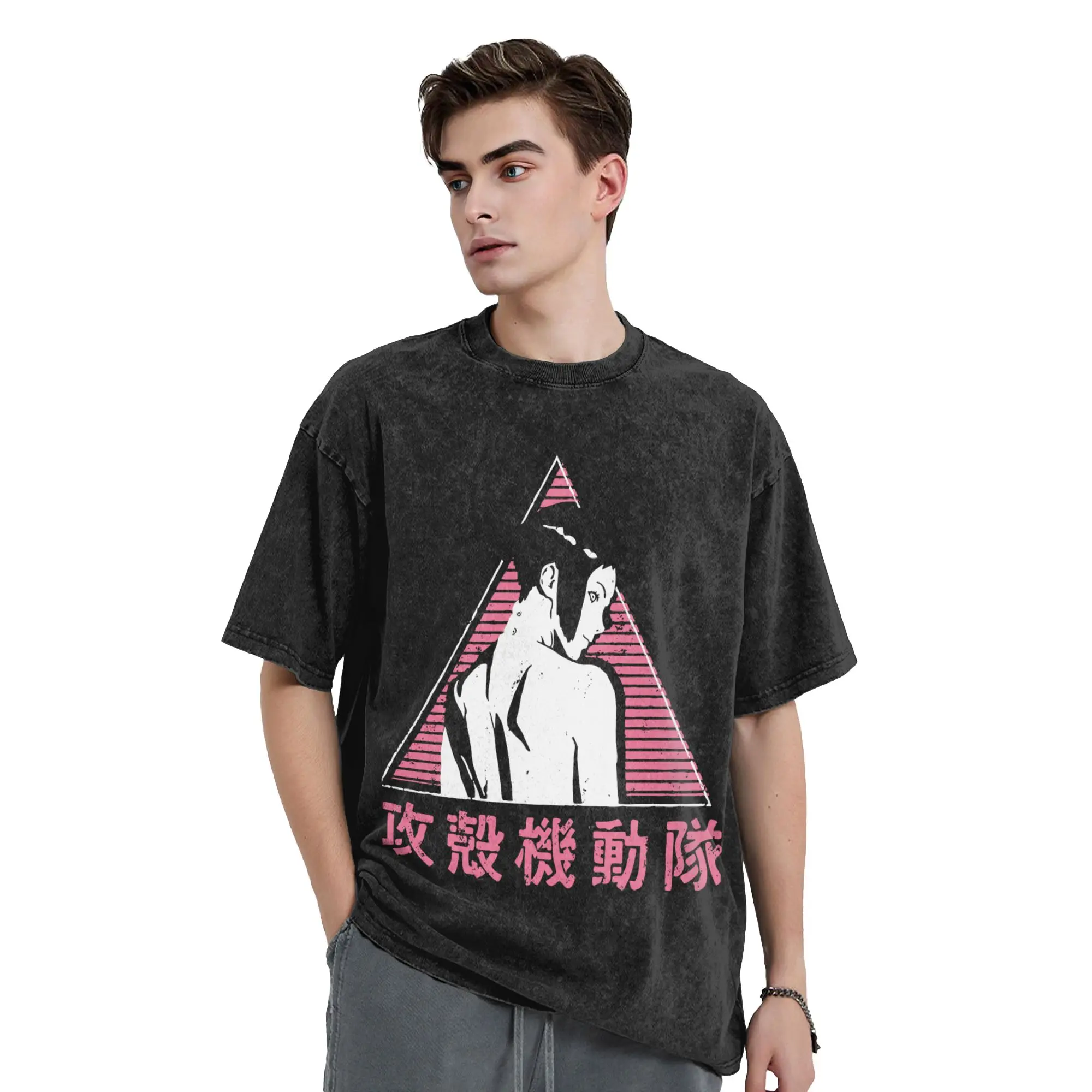 Arise Ghost in the Shell Vintage Washed Tshirts Men's Cotton Clothes Hip Hop  Crewneck Short Sleeve