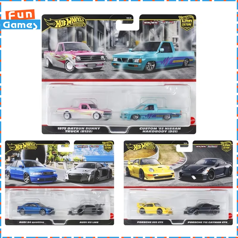 1/64 Hot Wheels Car Culture Dual Car Series Car Model HBL96P Porsche 993/718 Audi Nissan Cars Model Boy Birthday Toy Gift