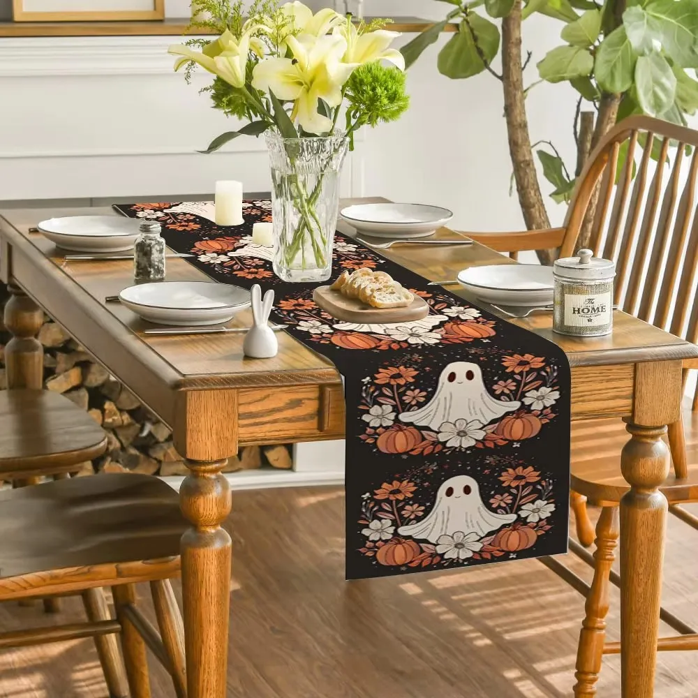 VIKAMA Halloween süßer Geist Tischläufer Schminktisch Dekoration maschinenwaschbar Küche Esstisch Couchtisch Dekoration
