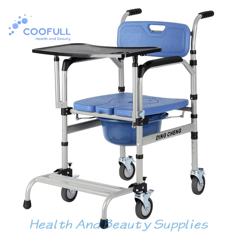 Coolfull Elderly Toilet Seat with Wheels Portable Commode Chair for Indoor Bathing & Shower Height Adjustable