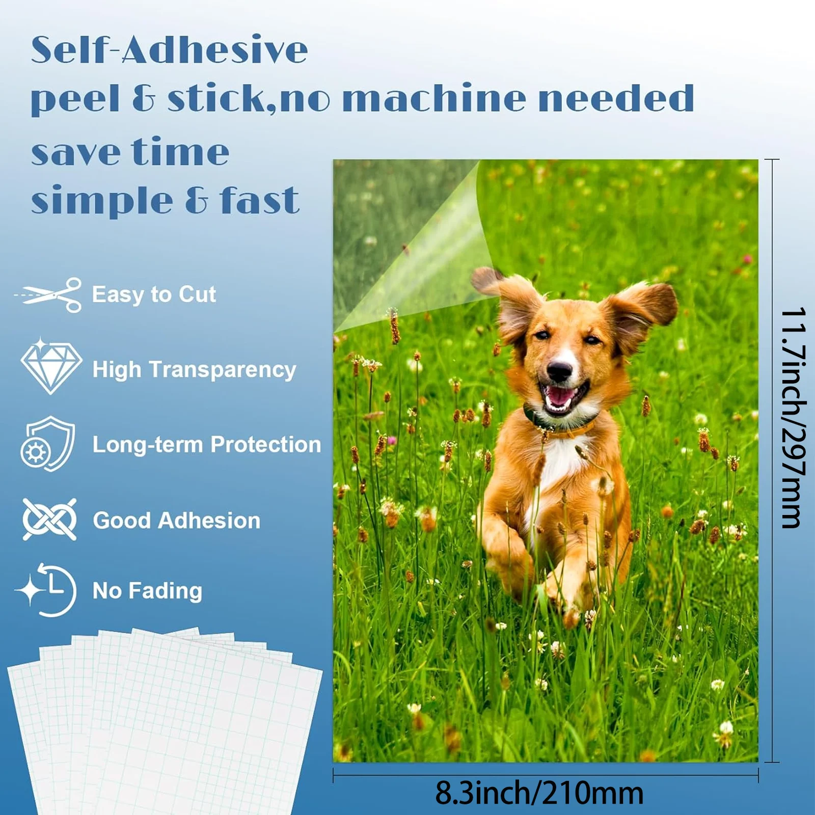 50 Pack A4 Clear Glossy Self-Adhesive Laminating Sheets Waterproof Laminating for Photos Documents Protectors No Need Machine