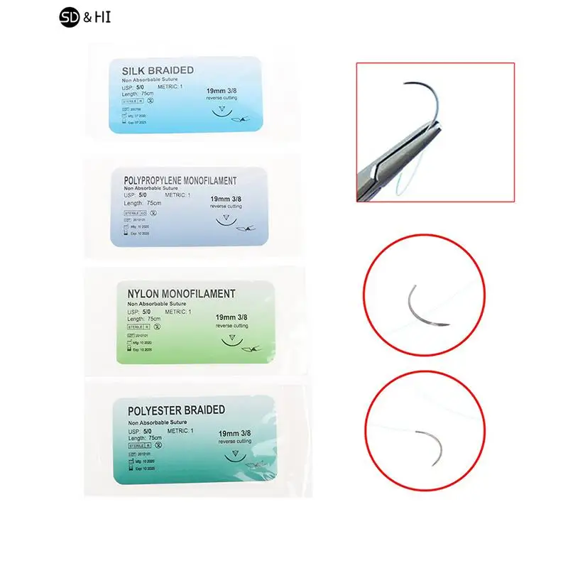 Aguja quirúrgica Dental 5,0, hilo de seda para sutura médica, práctica quirúrgica, utensilios de enseñanza, ejercicios de demostración, 12 unidades