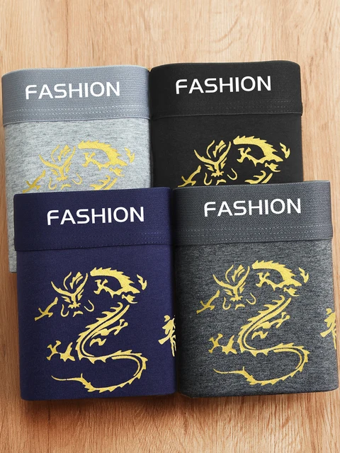 4 sztuki bielizny męskiej Bokserki Golden Dragon Wygodna i oddychająca bielizna trendowa Bokserki męskie
