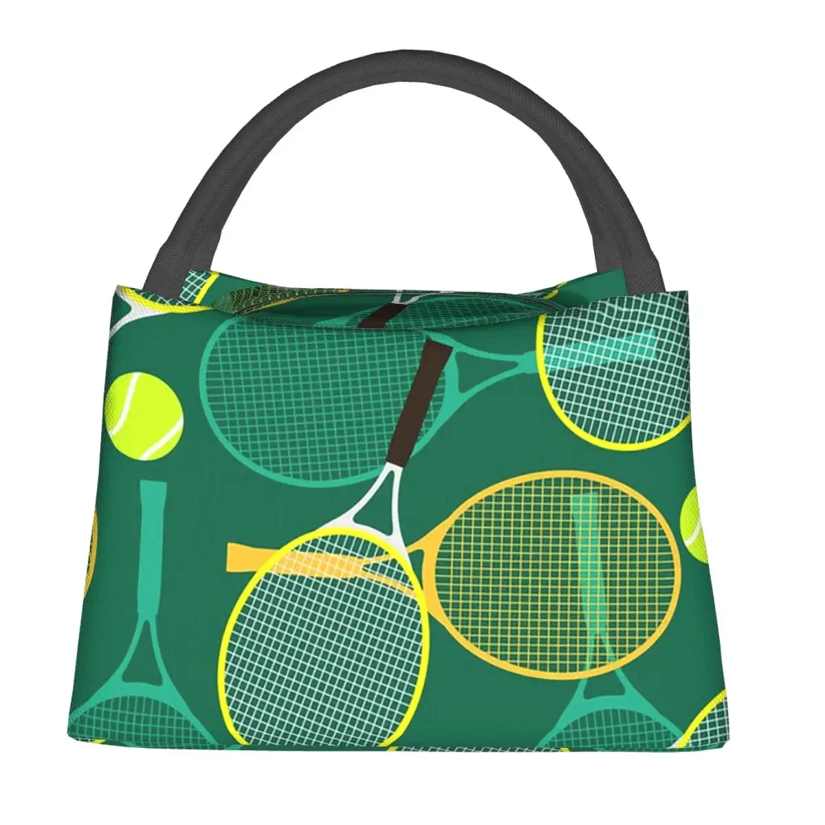 Tennis Rackets And Balls Lunch Bags Insulated Bento Box Portable Lunch Tote Picnic Bags Cooler Thermal Bag for Woman Kids Work